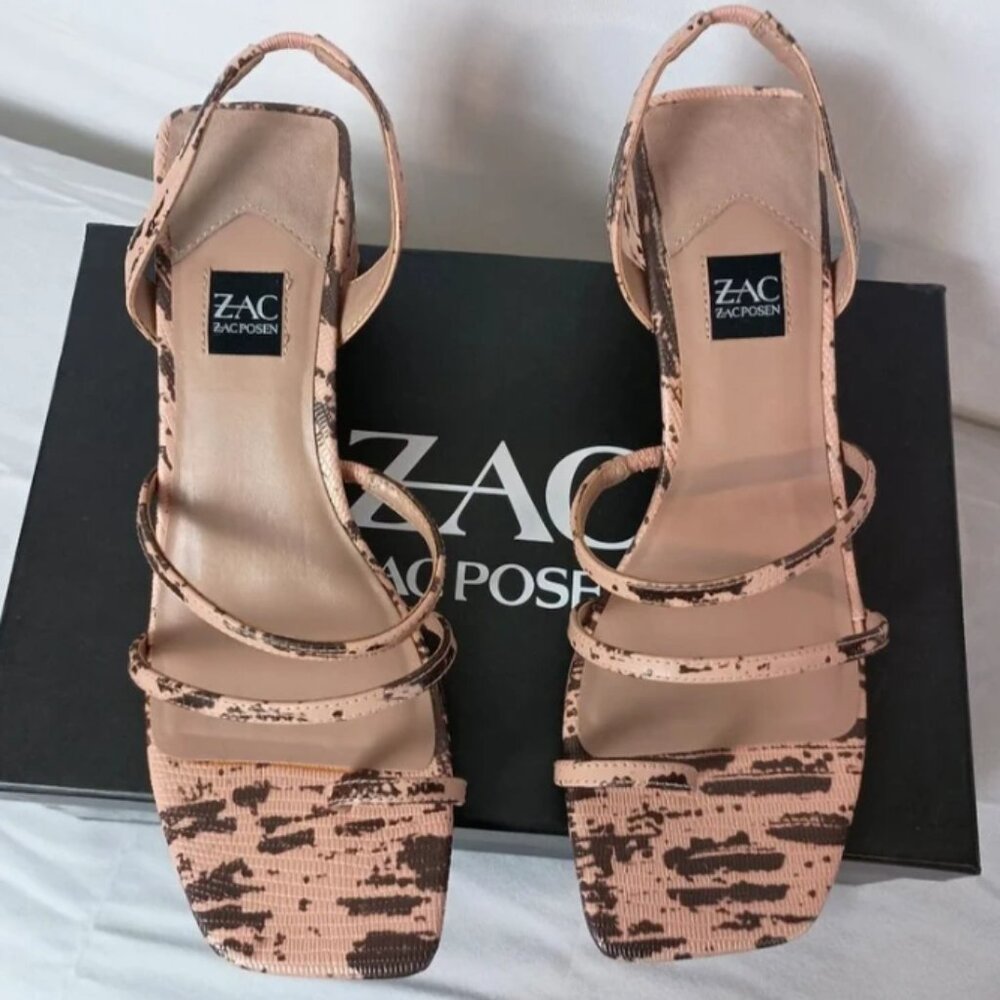 Zac Zac Posen Sammy Heeled Sandals Pink Snake Print Size 8.5 New in Box